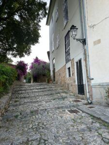 Stone path and village houses in Biniaraix, Sóller valley
